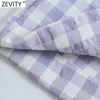 Zevity Kobiety Vintage Plaid Print Casual Proste Spodnie Retro Side Side Zipper Pantalones Mujer Chic Długie Spodnie P1033 210707