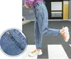 Calça jeans primavera outono bebê crianças moda meninas altas cintura solta perna reta escola larga escola crianças calças jeans calças
