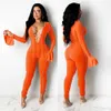 Women Jumpsuits fashion sexy bandage onesies open navel horn sleeve one piece nightclub bodysuit designers clothes 2022