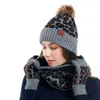 3pcs donne inverno pompon berretto cappello sciarpa guanti touch screen set caldo maglia stampa leopardo berretto teschio felpa foderato caldo