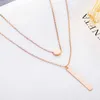 Pendant Necklaces Charming Stainless Steel Rectangle Bar Kolye Chain Double Layer Necklace High Quality Women's Birthday Gift