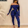 Off The Shoulder Long Sleeve Topslong Pants Women 2 Piece Set Letter Print Scava fuori i vestiti di moda sexy imposta l'estate 210520