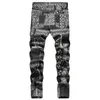 Мужские джинсы Мужчины Пейсли бандана с принтом мода 3D цифровая роспись стрейч джинсовые брюки тонкие прямые черные брюки
