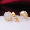 Stud S Incrusté Naturel Hetian Jade Lotus Boucles D'oreilles Femme Petit Et Rond Mignon Charme Frais Délicat Femmes Br Bijoux Dale22