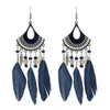 Boucles d'oreilles bohème longues plumes, clous pour femmes, chaîne de plage, pompon, bijoux de mariée de mariage