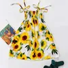 Meninas de verão Floral Dress Sling Ruffles Beach Bohemian Princesa Vestidos para roupas de menina 2 6 8 12 anos com colar presente q0716