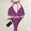 Nova Chegada Biquinis Set Carta Impresso Split Swimwear Mulheres Moda Férias Beachwear Sexy Acolchoado Terno Banheira