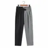 Puwd Slim Kvinnor Patchwork Låg midjabyxor Vår-Höst Mode Ladies Straight Female Casual No Deduction Trousers 210427