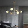 現代のリビングルームの銅シャンデリアランプランプランプ高級寝室ペンダント照明サークルライトフィクスチャガラスボールLEDハングランプ