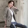 Kvinnor Blazers och Jackor 2019 Höst Casual Double Breasted Kvinna Blaser Plus Storlek S ~ 3XL Vintage Woman Plaid Blazer Coats x0721