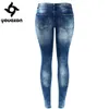 2045 Youaxon Vrouwen`s Mode Blauw Low Rise Skinny Distressed Washed Stretch Denim Jeans voor Dames Gescheurde broek 210809