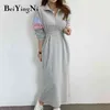 Beiyingni damska nadwymiarowa bluza sukienka casual ciepły zagęścić koreański sznurek sukienki plus rozmiar bluzy sukienki uderzyć kolor Y1204