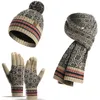 Outdoor Houd Warm Winter Gebreide Wol Sjaal Hoed Handschoen Sets voor Man Vrouw Gestreept Thicken Cold Protection Pak