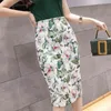 Мода женщин юбка 2021 весна лето цветочные напечатанные юбки женские высокие талии на колене длина офис бедро карандаш юбка женщин х0428