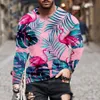 2021 special offer green linen flamingo leaf 3D DIGITAL printing capless round neck long-sleeved T-shirt for men and women