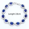 Klassieke blauwe stenen sieraden sets zilveren kleur bruids oorbellen voor vrouwen armband ketting ringen set geschenken doos H1022