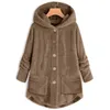 Женщины зимние негабаритные пальто роскошный длинный рукавый шерсть с капюшоном мода теплый сплошной цвет кнопки толстая одежда для леди 21110
