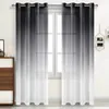 Black Gray Linen Sheer Curtain Gradient Semi Voile Drapes Grommet Top Window Curtain for Bedroom Living Room 52 X 84 Inches 210913