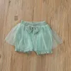 Kinderkleidungssets für Mädchen, Pit-Streifen-Outfits, Rüschenärmel, einfarbige Tops + Spitzen-Bogen-Shorts, 2 Stück/Sets, Sommermode, Boutique-Babykleidung