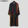 Ethnic Clothing INCERUN Men Robe Vintage Striped Long Sleeve Muslim Kaftan O Neck Buttons Jubba Thobe Pockets Dubai Arabic