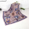 100% Silk Scarf Kobiety Duże Szale Stole Hijabs Drukowane Moda Square Scarves Echarpes Foulards Femme Wraps Bandana 130 * 130 cm q0828