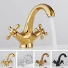 Bathroom Sink Faucets Brass Gold Faucet Single Hole Handle Basin Mixer Double Deck Mount Cold Water Tap
