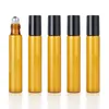 10 ml Glas Draagbare Amber Essential Oil Fles Roll On Parfum Flessen Mini Metalen Balrol Brown Essentials Oliën Container Ondersteuning Logo Aangepast