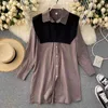 Women Autumn Japanese Shirt Dress Short Knitted Shawl Vest 2 Piece Female Solid Color All-match Two-Piece Set GK427 210507