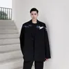 IEFB / Mäns Slit Höst Vinter Utskrift Stor Storlek Black Blazers Fashion Single Breasted All-Match Loose Suit för Man 9Y4050 210524