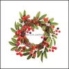 装飾的なお祝いパーティー用品家庭園委員会の花の花輪30 / 40cmクリスマスの赤いフルーツの黄色の大きな松のコーンの花輪ハンドム