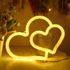 Letrero de neón LED con doble corazón, funciona con batería USB, decoración colgante de pared de arco iris romántico, señales luminosas para fiesta de boda y cumpleaños