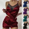 Eis Seide Sexy Pijamas Frauen Pyjama Set Mit Shorts V-ausschnitt Femme Nachtwäsche Hause Anzug Weibliche Nachtwäsche Sets Sommer Q0706