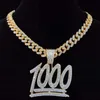 Hommes Hip Hop 1000 Numéro Pendentif Collier avec 13mm Miami Chaîne Cubaine Glacé Bling HipHop Colliers Homme Bijoux De Mode X0707