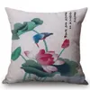 Chinesischer Vintage-Aquarell-Malerei-Lotus-Kissenbezug, schönes, elegantes Zuhause, dekorative Sommerblumen, Vogel-Überwurf-Kissenbezug, Kissen/Deko