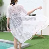 Beach blouse cardigan women's summer V-neck lace transparent short sleeve sunscreen shirt female fashion 210427