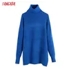 Tangada Women Vintage Blue Loose Casual Knitting Turtleneck Sweater Female Chic High Street Pullover Brand Tops BE75 211018