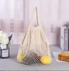 Borsa a rete in rete di cotone con corda per la spesa di frutta e verdura a manico lungo per vestiti da sole, giocattoli, borse da basket