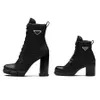 Luxe Designer Dames Enkellaarsjes Hak Leer en Nylon Stoffen Laarsjes Mode Biker Australië Platform Hakken Winter Sneakers Maat 35-41