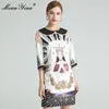 Mode Designer Dress Summer Women's Dress Crystal Diamond Beaded Print Indie Folk Klänningar 210524