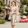 Summer Women Dress Solid Color Spaghetti Strap Sleeveless A-line Midi Blackless Elegant Party Outfits Sexy Club 210603