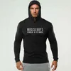 Muscleguys Brand Gym Slim Fit Long Sleeve Hooded T Shirt Men Solid Color Tees Fitness Mens T-Shirt Cotton Bodybuilding T Shirts G1222