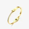 Enfashion Elegant Crystal Cuff Bracelets Bangles Gold Color Stainless Steel Lady Bangles for Women Fashion Jewelry 2020 B192037 Q0720