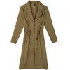 Trench Coat para Mulheres Streetwear Slim Único Casaco Breasted Mulheres Long Dark Verde Verde Overcoat Manteau Femme Plus Size 3XL 210625