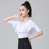 Women's Blouses & Shirts 2022 Women Ruffle Modern O-neck Female Sexy Latin Dance Clothes Tops Ladies Half Sleeve Costume Performance Wear Q3