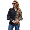 Leopard patchwork blouse vrouwen zomer mode turn-down kraag lange mouw plus size office dames shirt vrouwelijke tops en blouses 210608