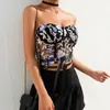 Floral Embroidery Lace Mesh Black Sexy Crop Top Women Party Clubwear Corset Lingerie Tank Tops Summer 2021 Clothing X0507