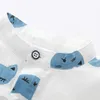 Summer 2-10 Years Children'S Clothing Cotton Chinese Mandarin Collar Cat Print Short-Sleeve Shirt For Baby Child Kids Boy 210529