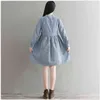 Robe Femme Primavera Outono Mulheres Algodão Stripe Bordado Vestido Colarinho Manga Longa Drawstring Mori Girl Vintage 210520