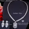 Shiny White Gold Color Royal Blue CZ Stone Women Luxury Wedding Necklace and Earrings Jewelry Set for Brides T495 210714