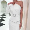 Ocstrade une épaule Maxi Longue Robe de soirée Fall Hiver Mode Vêtements Femmes Sleeve Blanc Soirée Soirée 210527